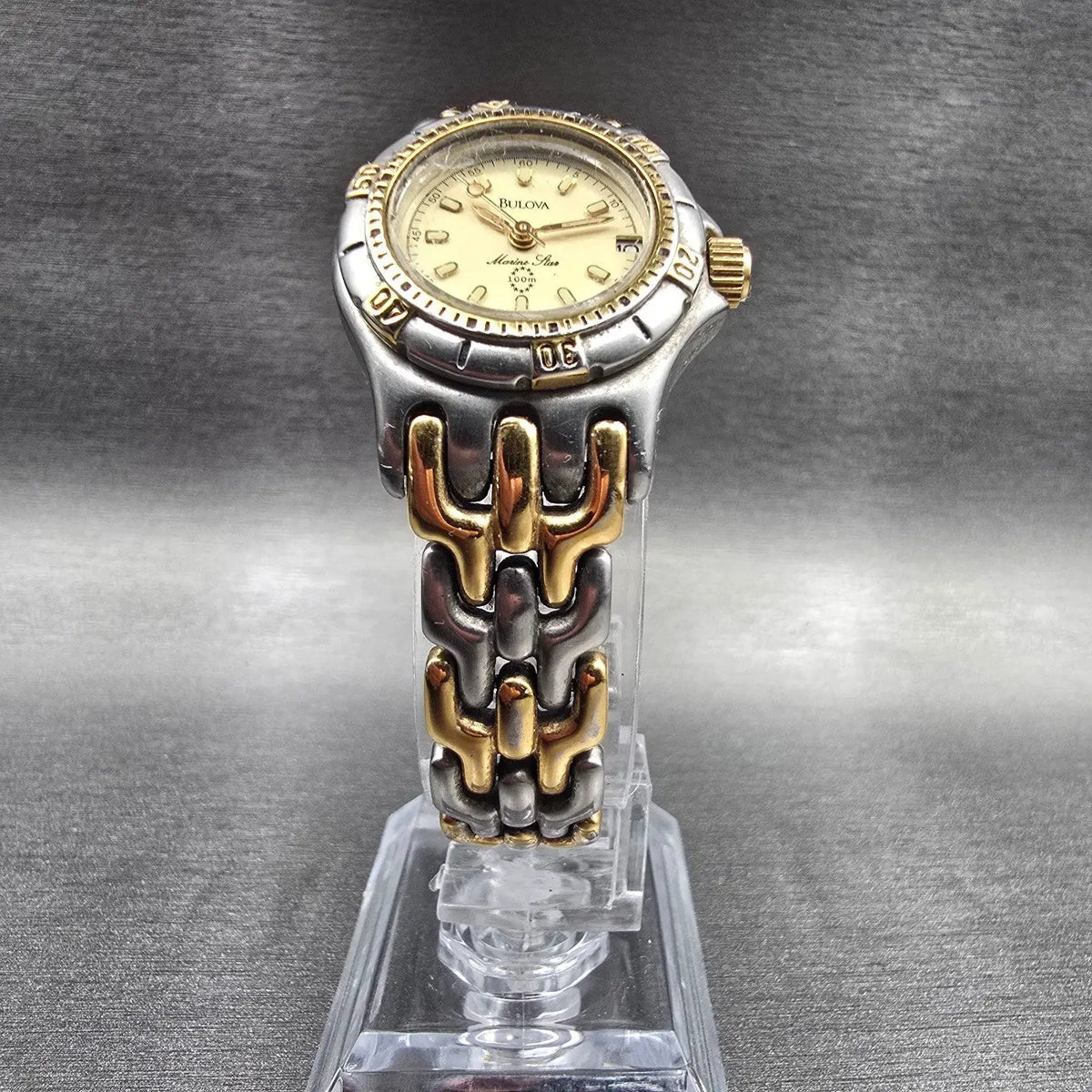Bulova Marine Star Womens Watch 24mm Champagne Dial Two Tone Date 98M41 New Batt5