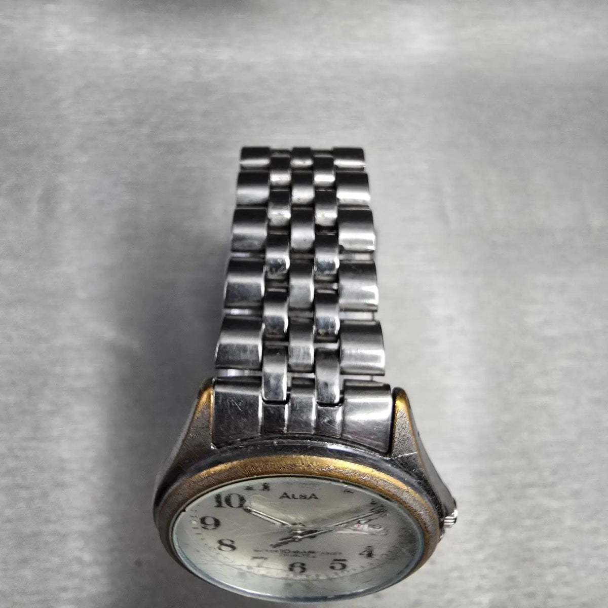 Seiko Alba Watch Men 33mm Silver Dial Silver Daydate Round V733-7A70 New Batt JP4