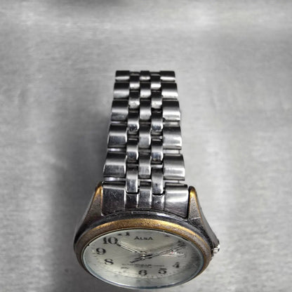 Seiko Alba Watch Men 33mm Silver Dial Silver Daydate Round V733-7A70 New Batt JP4