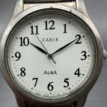 Seiko Alba Carib Watch Unisex 33mm White Dial Silver Tone Round V721-6A80 NewBat1