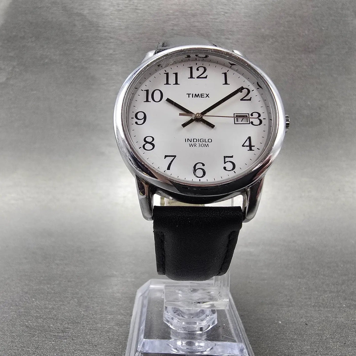 Timex Easy Reader Watch Men 35mm White Dial Silver Tone Round Date New Battery5