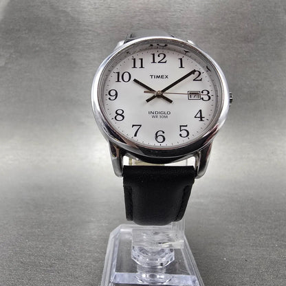 Timex Easy Reader Watch Men 35mm White Dial Silver Tone Round Date New Battery5