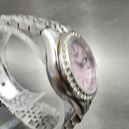 Citizen EcoDrive Watch Women 25mm Pink Dial Steel Daydate Round Runs3