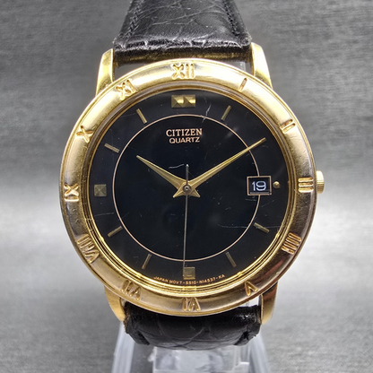 Citizen Watch Men 33mm Black Dial Gold Date Round 5510-S36963 New Battery VTG0