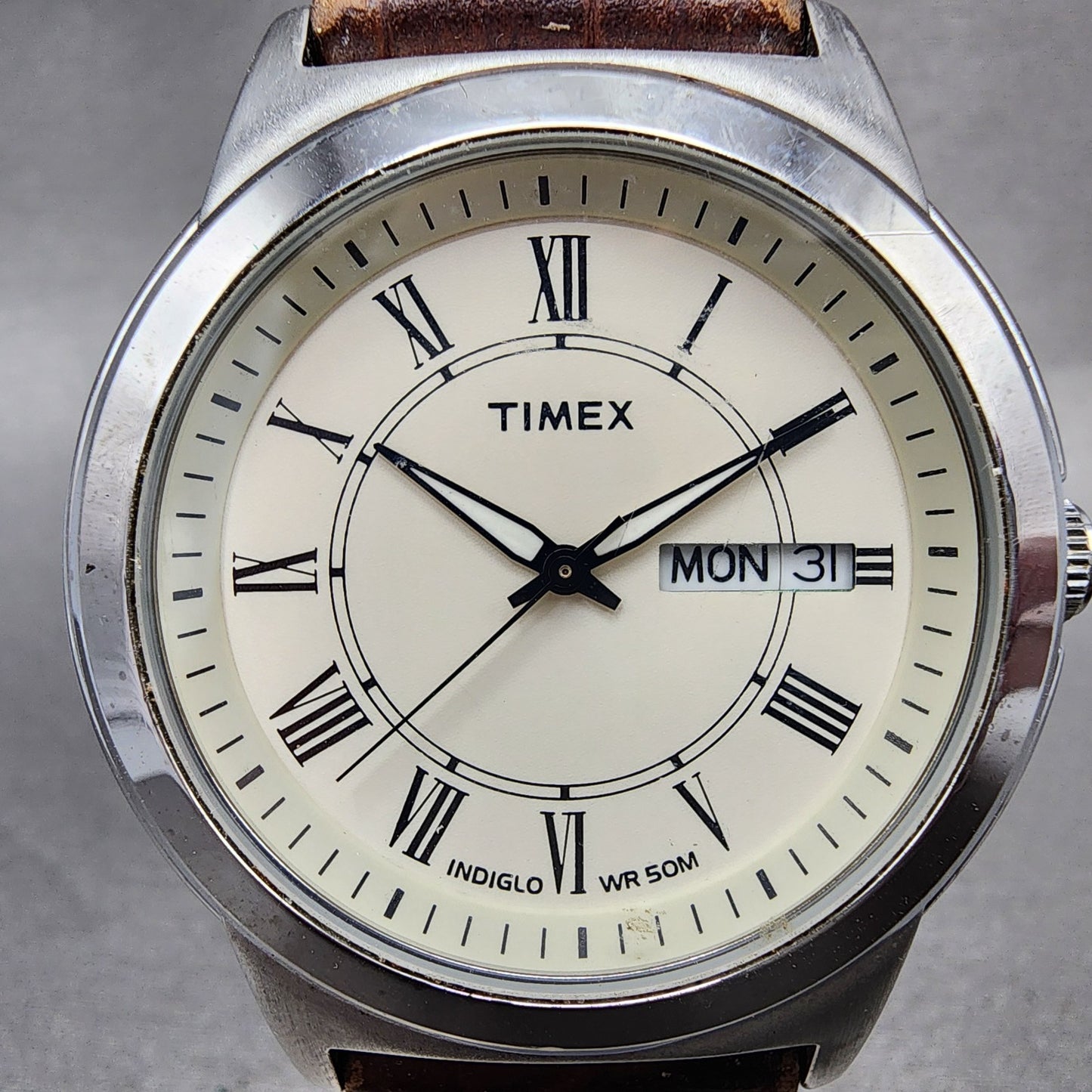 Timex Easy Reader Watch Men 40mm White Dial Silver Tone Daydate Round New Batt1