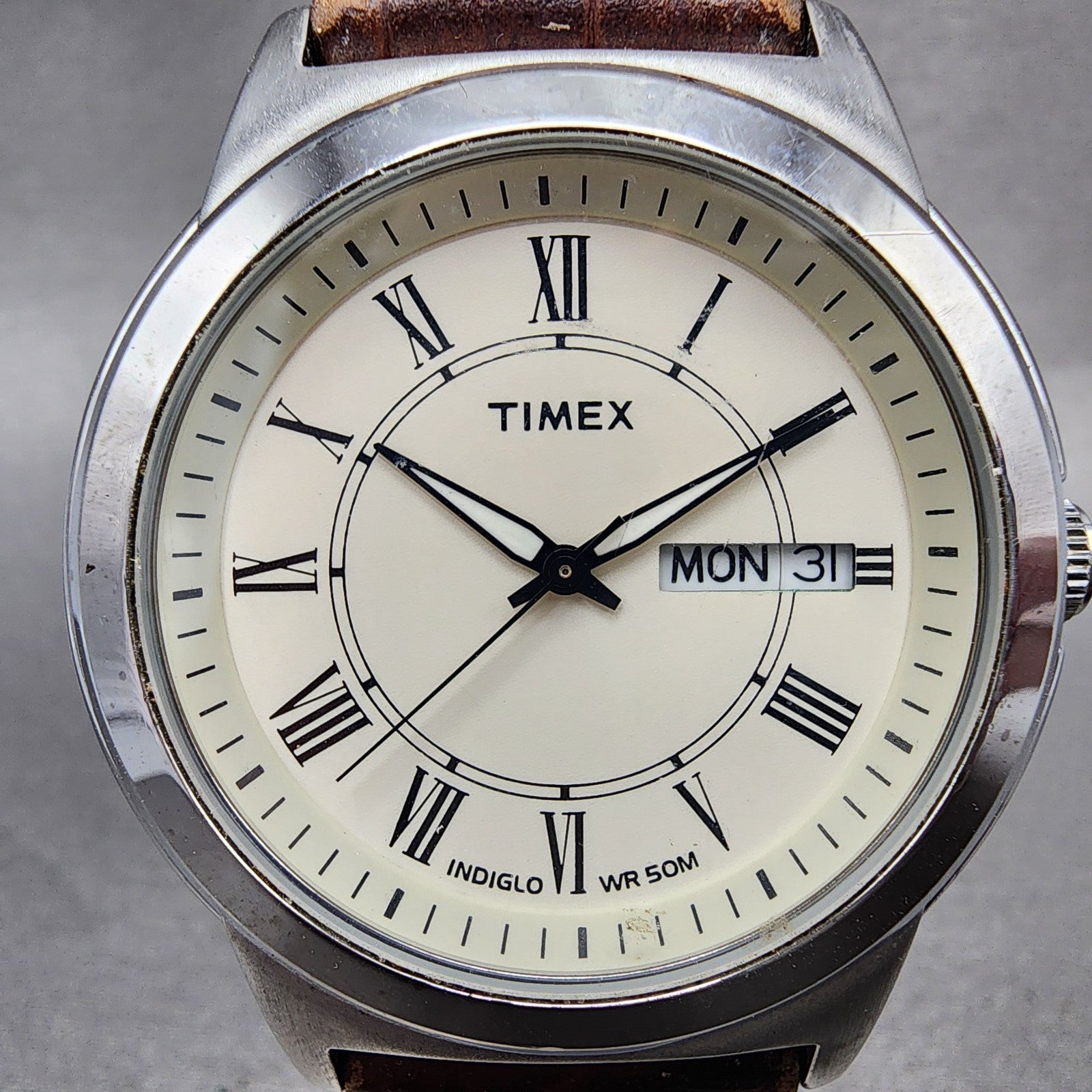 Timex Easy Reader Watch Men 40mm White Dial Silver Tone Daydate Round New Batt1
