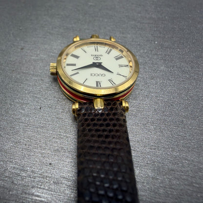 Gucci 2000L Watch Women 21mm Cream Dial Gold Plated Round New Battery KLQ5