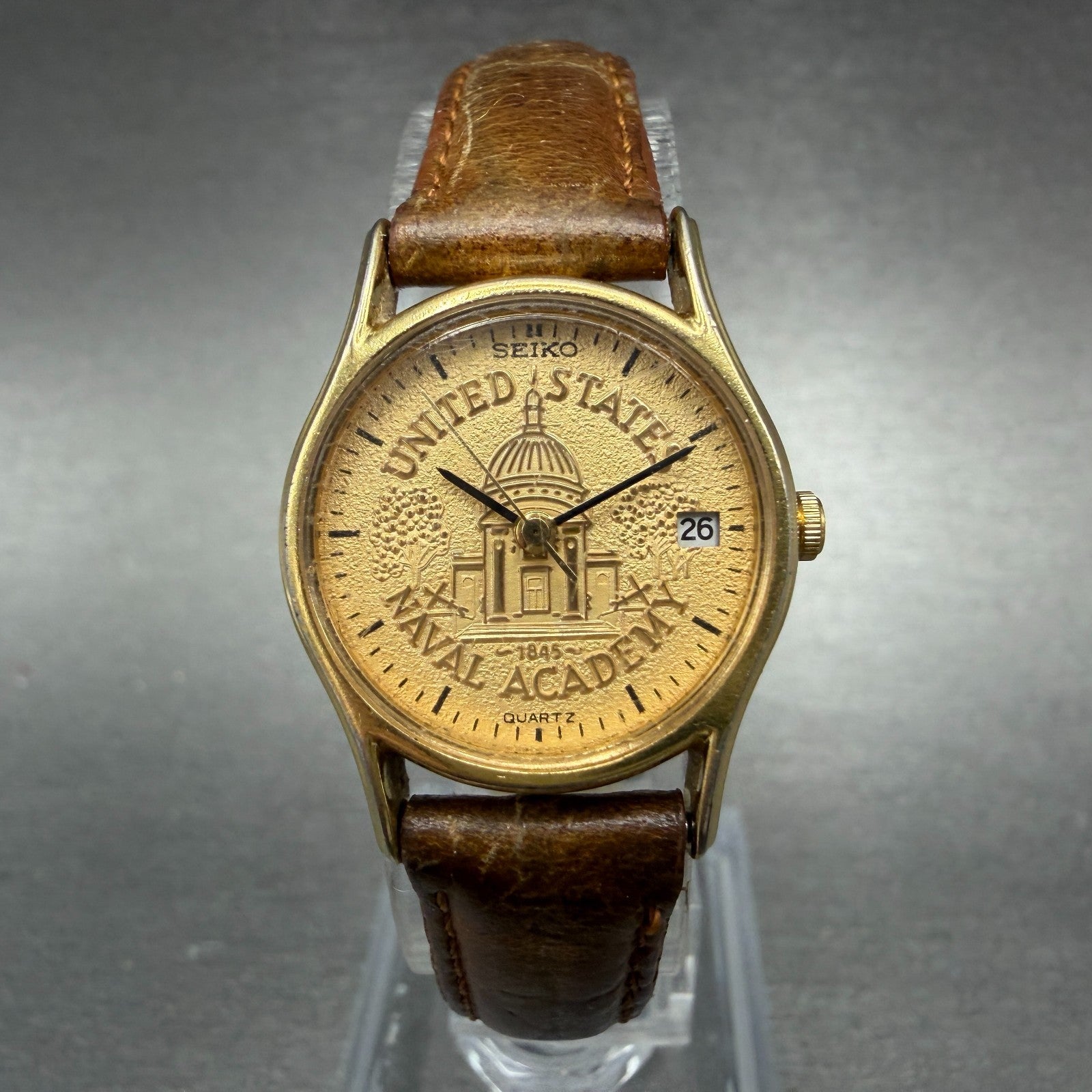 Seiko Watch Women 22mm Champagne Dial Gold Tone Round Date 3Y02-0119 New Battery0