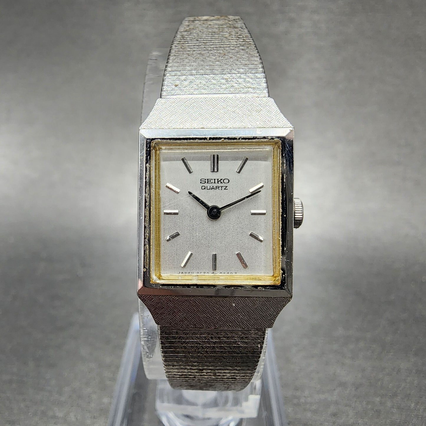 Seiko Watch Women 16mm Silver Dial Silver Tone Rectangle 2C205299 New Battery0