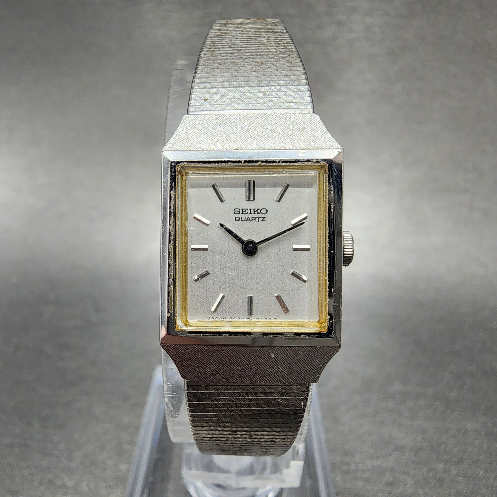 Seiko Watch Women 16mm Silver Dial Silver Tone Rectangle 2C205299 New Battery0