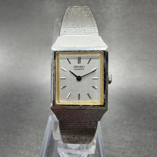 Seiko Watch Women 16mm Silver Dial Silver Tone Rectangle 2C205299 New Battery0