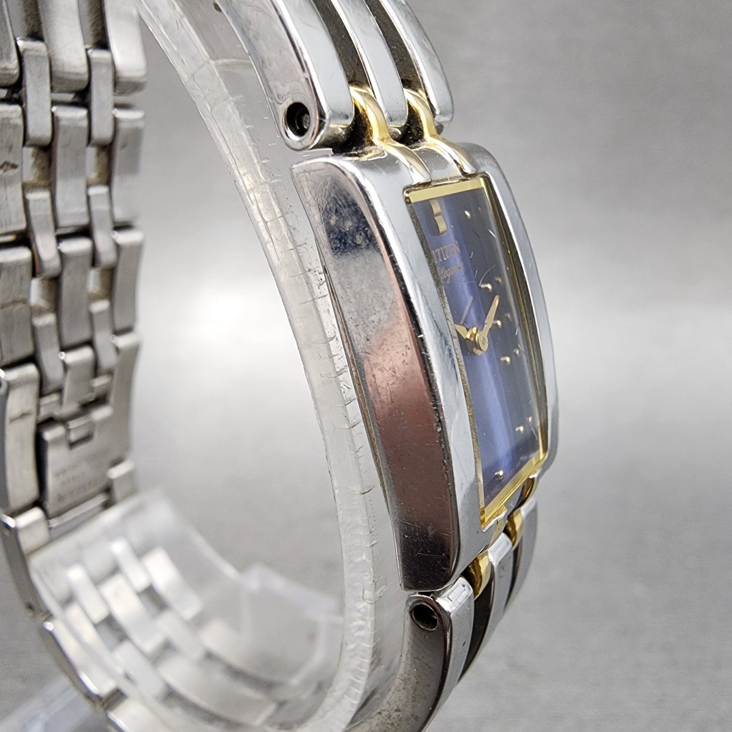 Citizen Elegance Tank Watch Women 15mm Blue Dial Two Tone Rectangle New Battery3