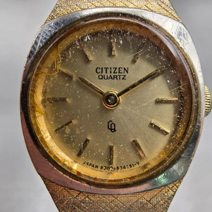 Citizen CQ Watch Women 18mm Gold Dial Gold Tone Round 4-832779 New Battery VTG2