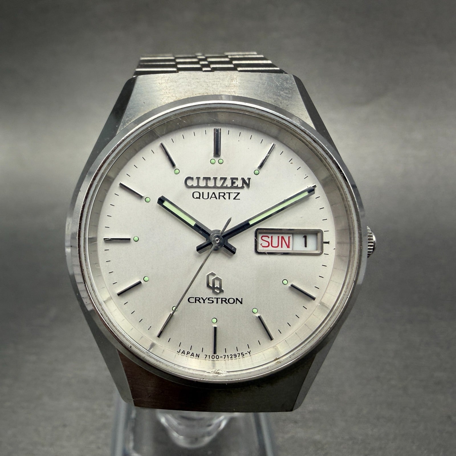 Citizen Crystron Watch Men 35mm Silver Dial Steel Daydate 4-730810 New Battery0