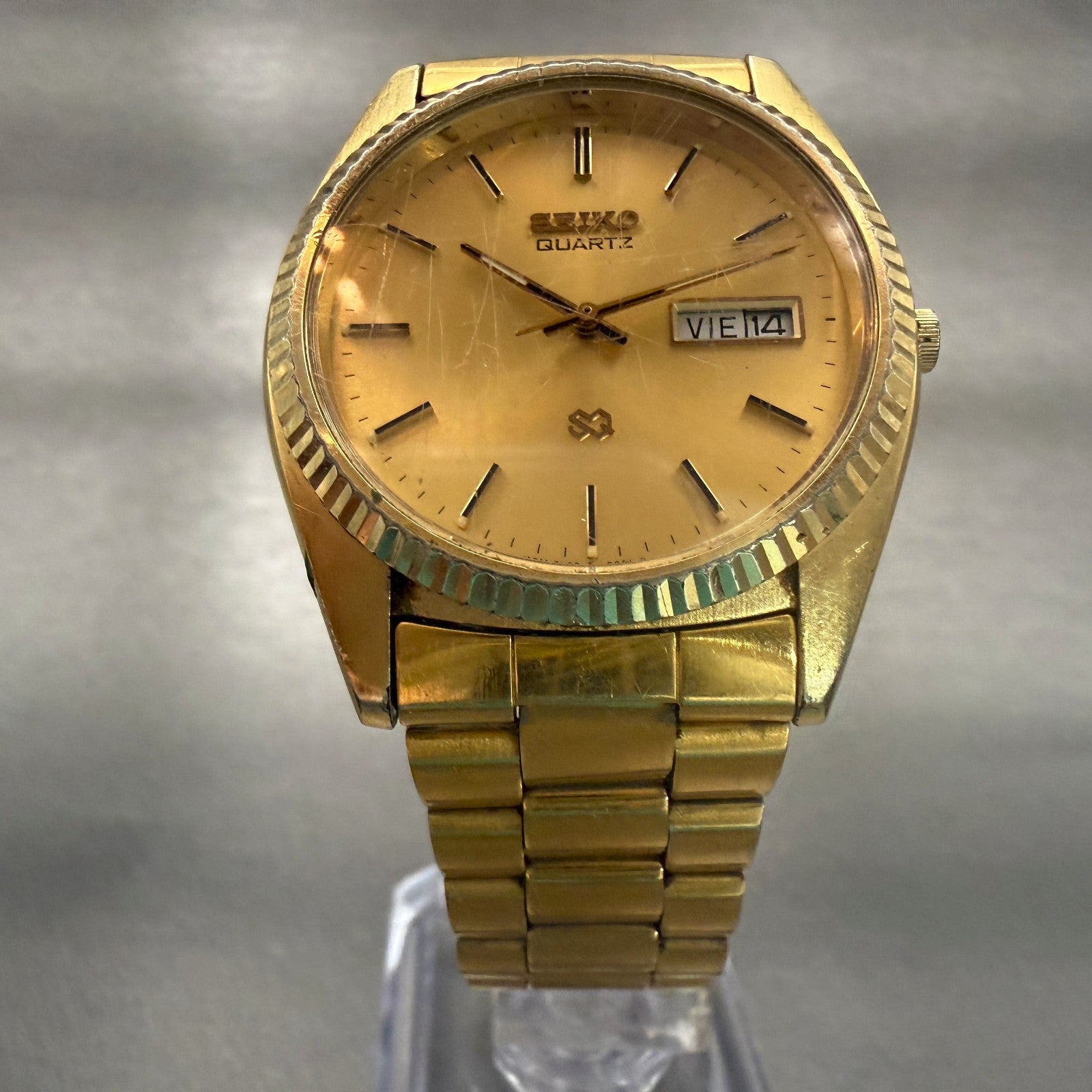 Seiko President Watch Men 36mm Gold Dial Gold Daydate Round 5H23-8029 NewBat5