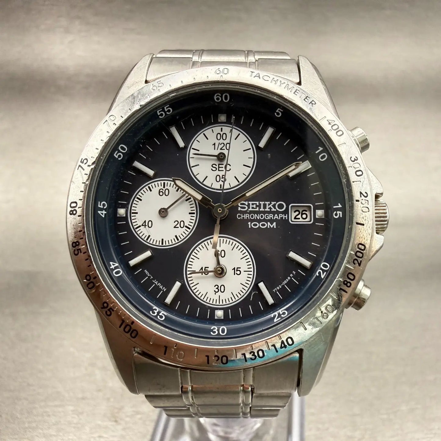 Seiko Chronograph Watch Men 38mm Blue Dial Silver Date Round 7T92-0DW0 New Batt0