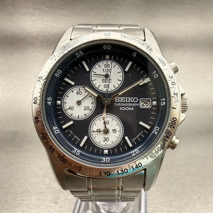 Seiko Chronograph Watch Men 38mm Blue Dial Silver Date Round 7T92-0DW0 New Batt0