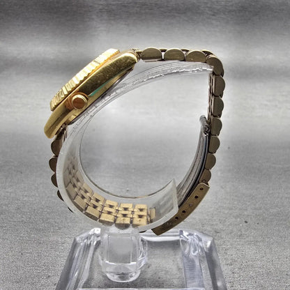 Seiko Watch Women 24mm Gold Dial Gold Tone Daydate Round 7N83-0049 New Battery6