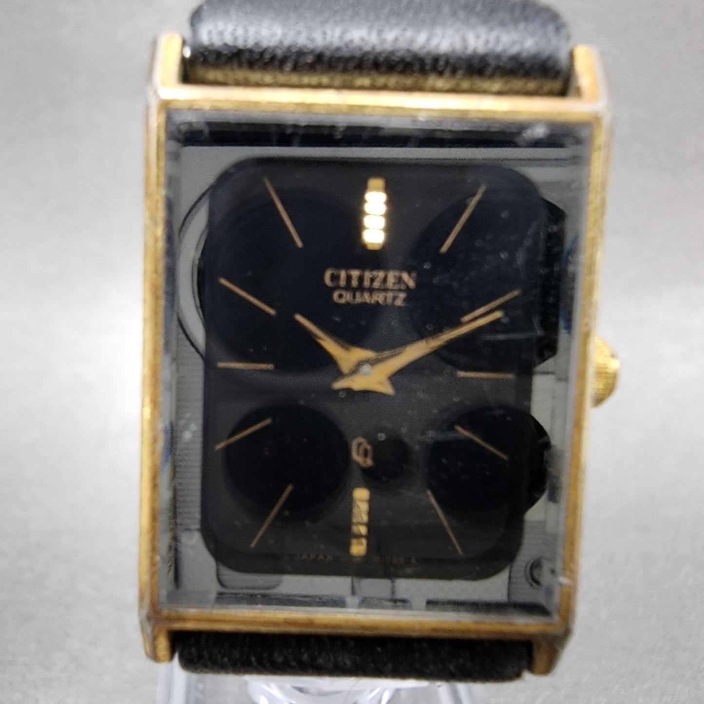 Citizen CQ Tank Watch Women 20mm Black Dial Gold Tone Rectangle New Battery1