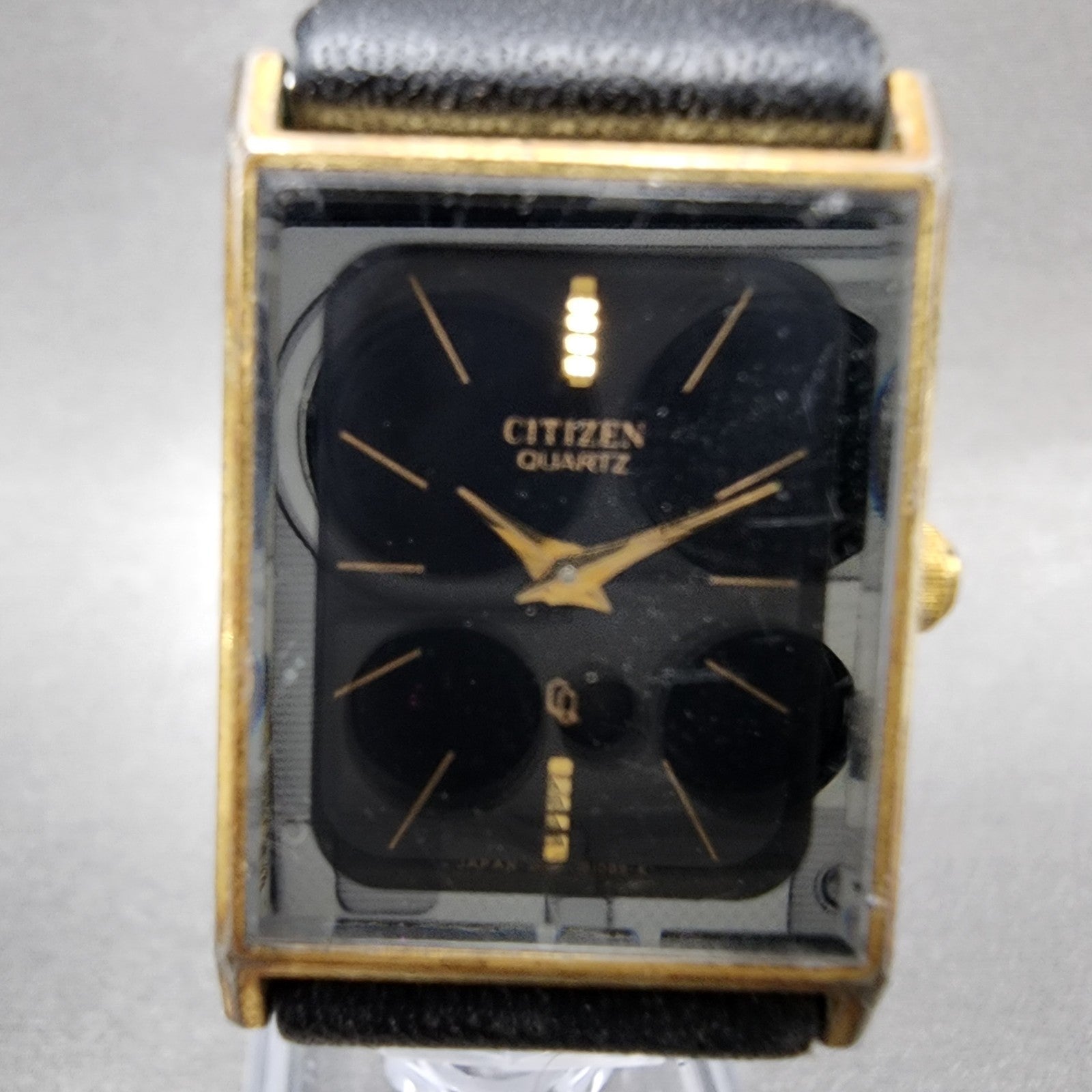 Citizen CQ Tank Watch Women 20mm Black Dial Gold Tone Rectangle New Battery1