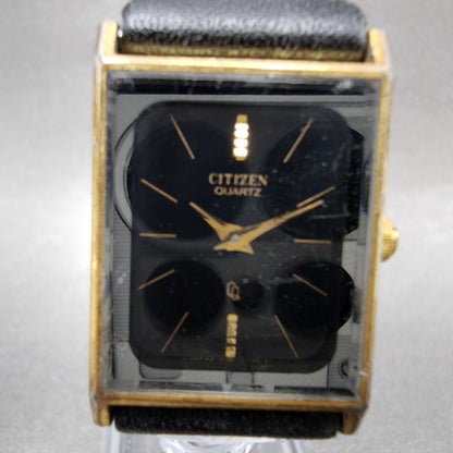 Citizen CQ Tank Watch Women 20mm Black Dial Gold Tone Rectangle New Battery1