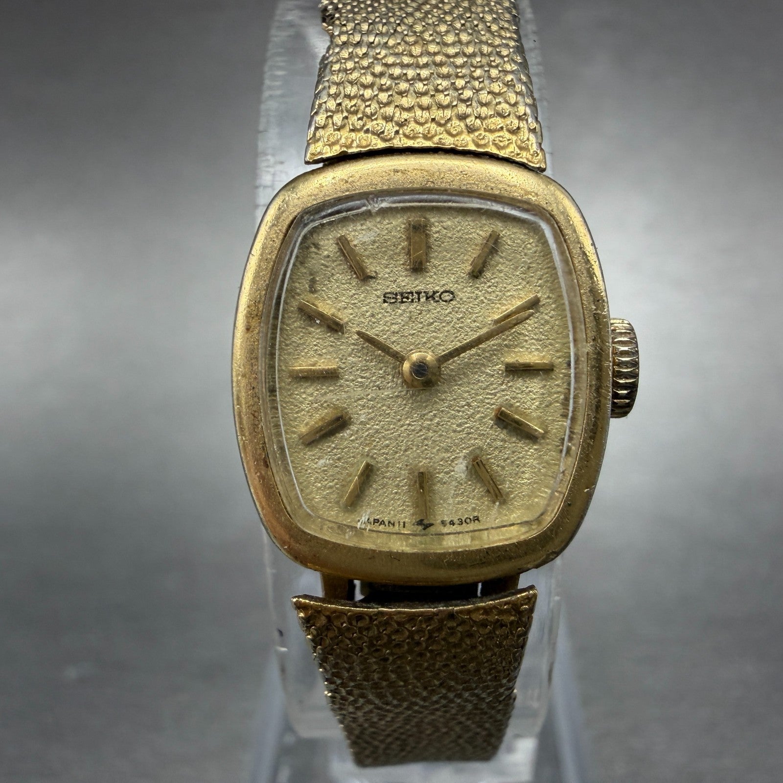 Seiko Watch Women 16mm Champagne Dial Gold Tone Rectangle 11-5189 Manual Runs0