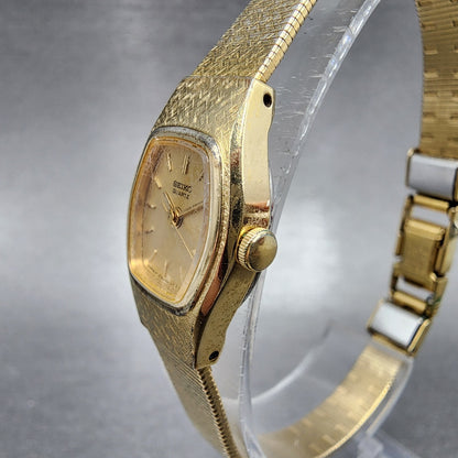 Vintage Seiko Watch Women 25mm Gold Dial Gold Tone Hexagon 2C21-5149 New Batt A1