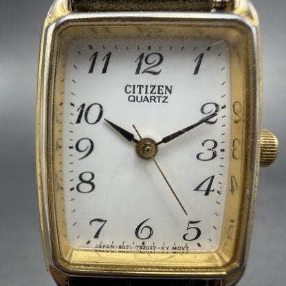 Citizen Tank Watch Women 20mm White Dial Gold Tone Rectangle 6031-T20999 New Bat1