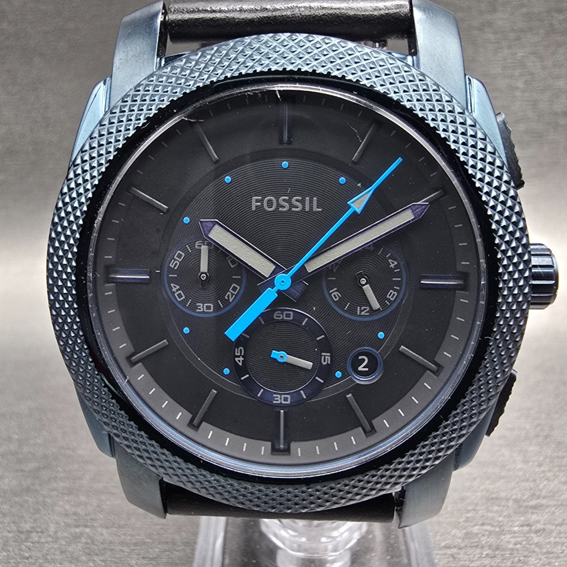 Fossil Machine Chronograph Watch Men 45mm Black Dial Black Tone FS5361 New Batt2