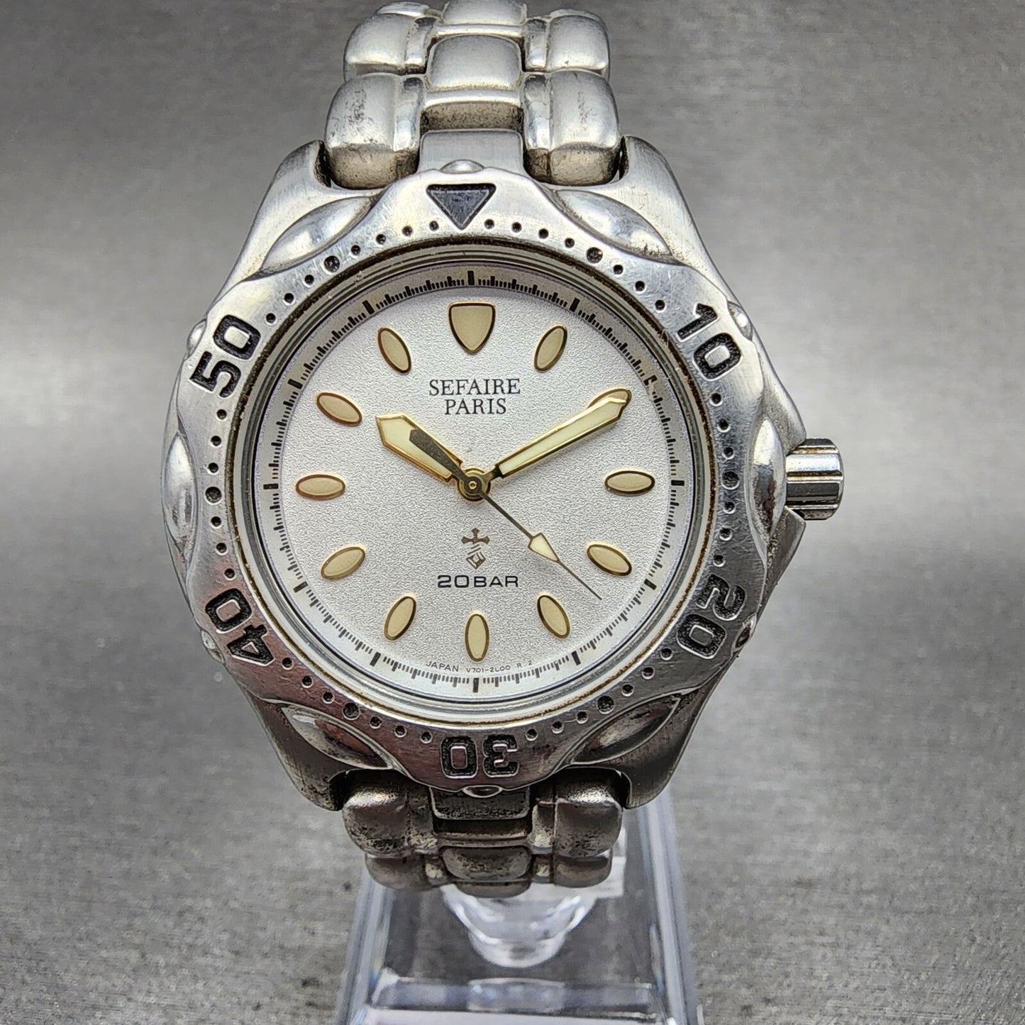 Seiko ALBA Sefaire Dive Watch Men 38mm White Dial Steel Round V7011Y50 New Batt0