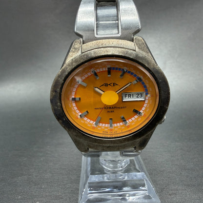 Seiko Alba AKA Watch Men 42mm Orange Dial Steel Daydate V743-5a10 New Batttery0