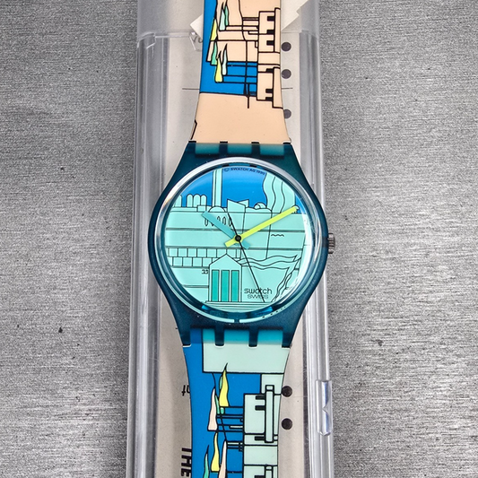 Swatch Metroscape Watch Men 34mm Blue Dial Blue Case GN109 New Battery NOS0