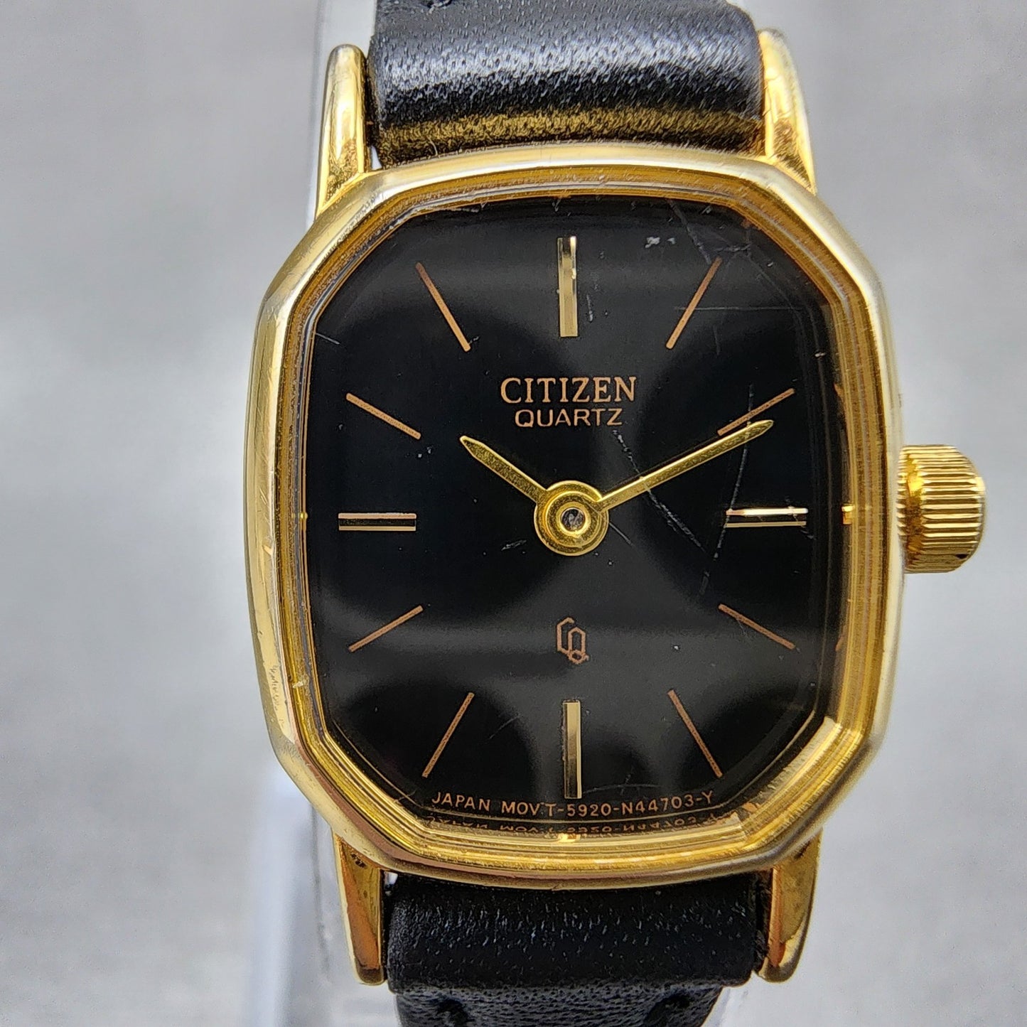 Citizen CQ Watch Women 17mm Black Dial Gold Tone Rectangle New Battery1