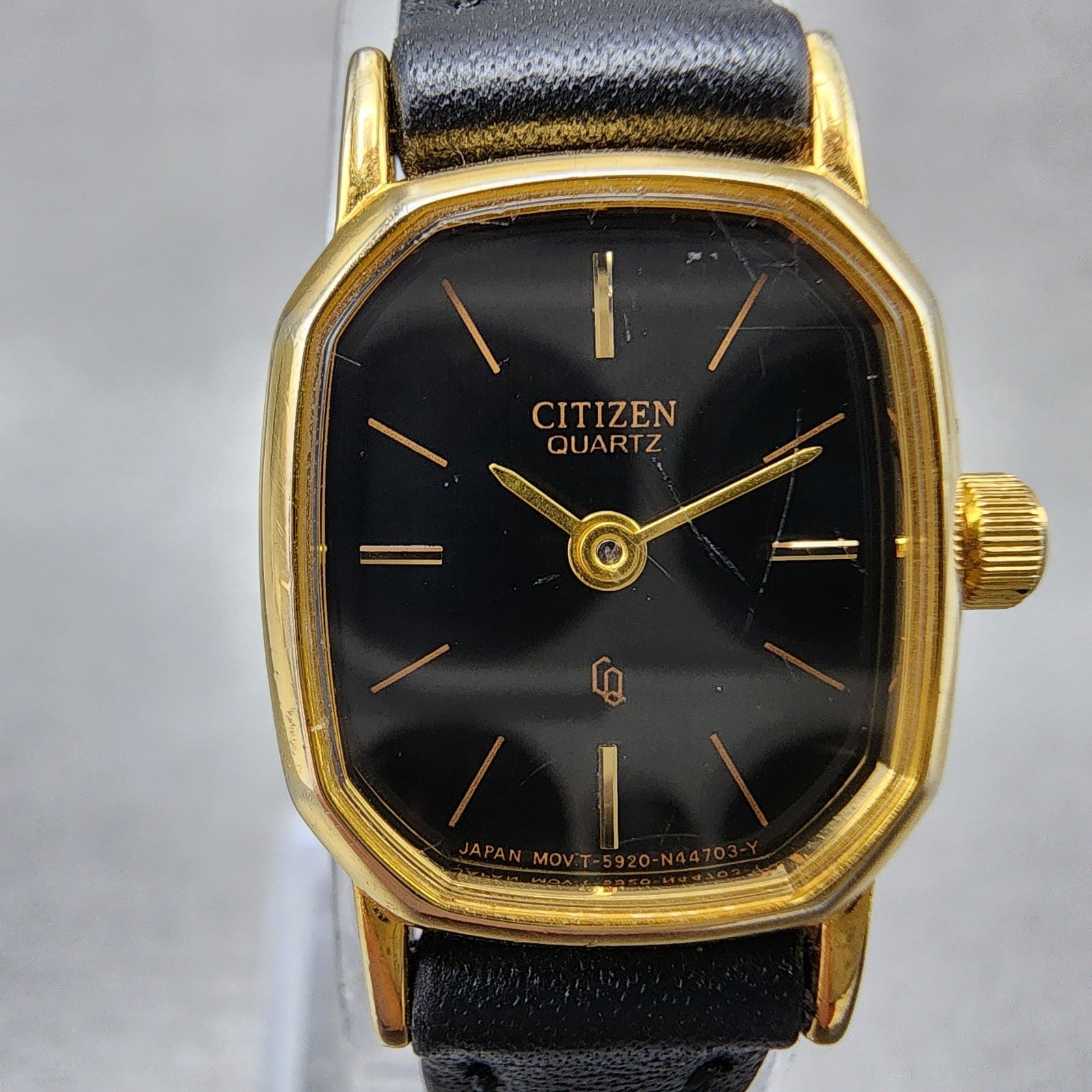 Citizen CQ Watch Women 17mm Black Dial Gold Tone Rectangle New Battery1