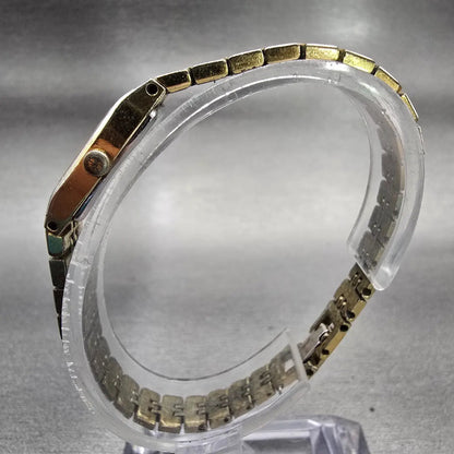 Seiko Watch Women 12mm Gold Dial Gold Tone Rectangle 2E20-5550 New Battery VTG6