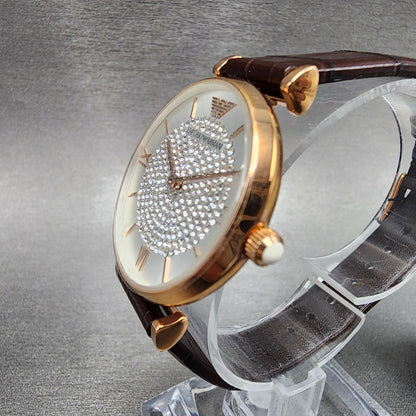 Emporio Armani Gianni Watch Women 32mm Silver Dial Rose Gold Tone Round AR112692