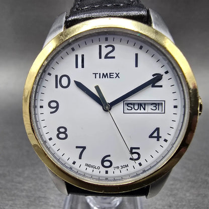 Timex Easy Reader Watch Men 36mm White Dial Two Tone Daydate Round New Battery 60