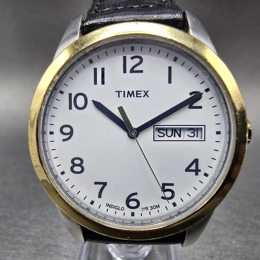 Timex Easy Reader Watch Men 36mm White Dial Two Tone Daydate Round New Battery 60