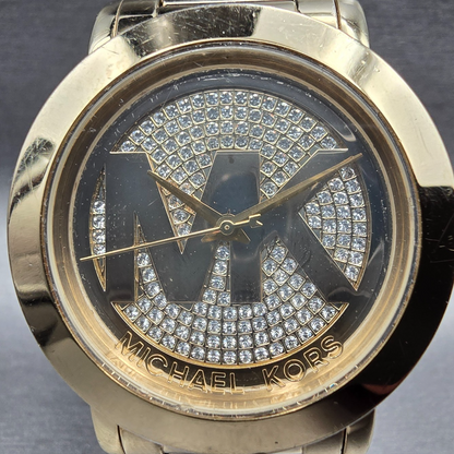 Michael Kors Runway MK Logo Glitz Watch Women Gold Tone 38mm MK-3376 New Battery1