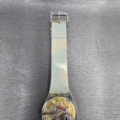 Swatch Kymata Watch Men 34mm Blue Dial Clear Case Round GE148 New Battery11