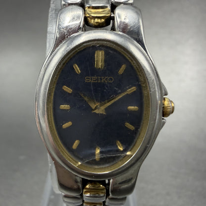 Seiko Watch Women 20mm Blue Dial Two Tone Oval 1N00-6T20 New Battery Vintage1