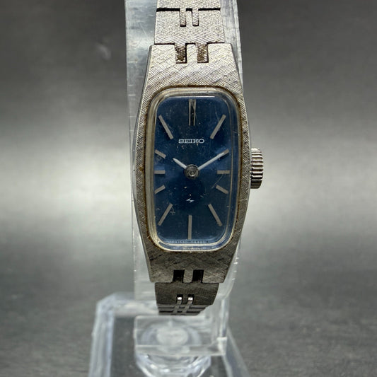 Seiko Watch Women 14mm Blue Dial Silver Tone Rectangle 1520-3629 Manual Runs JH70