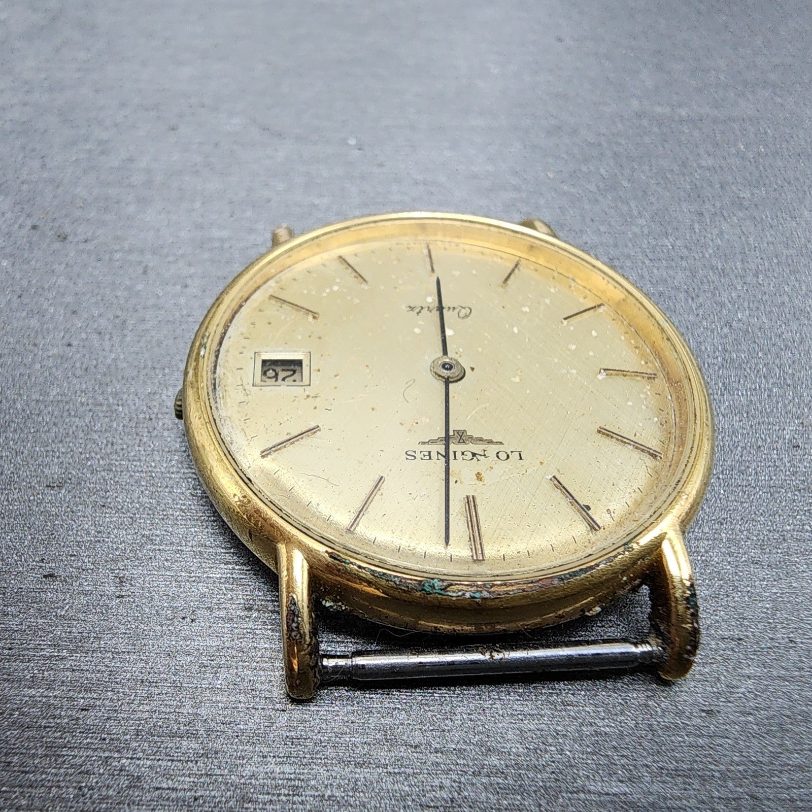 Longines Watch Men 33mm Gold Dial Gold Tone Date Round 970 6399 PARTS5