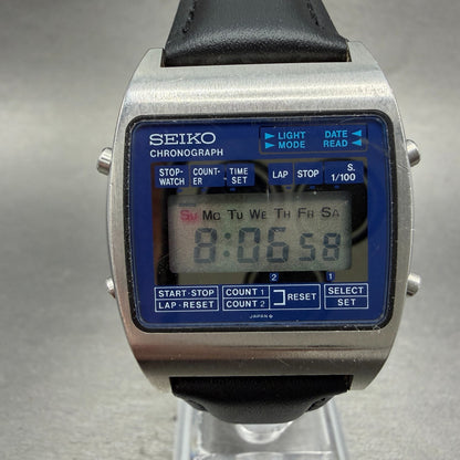 Seiko Digital Watch Men 34mm Blue Dial Silver Tone Chronograph M929-4000 NewBat0