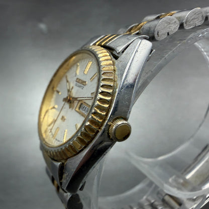 Seiko Watch Women 24mm White Dial Two Tone Daydate Round 3E23-0A69 New Batt HJ72