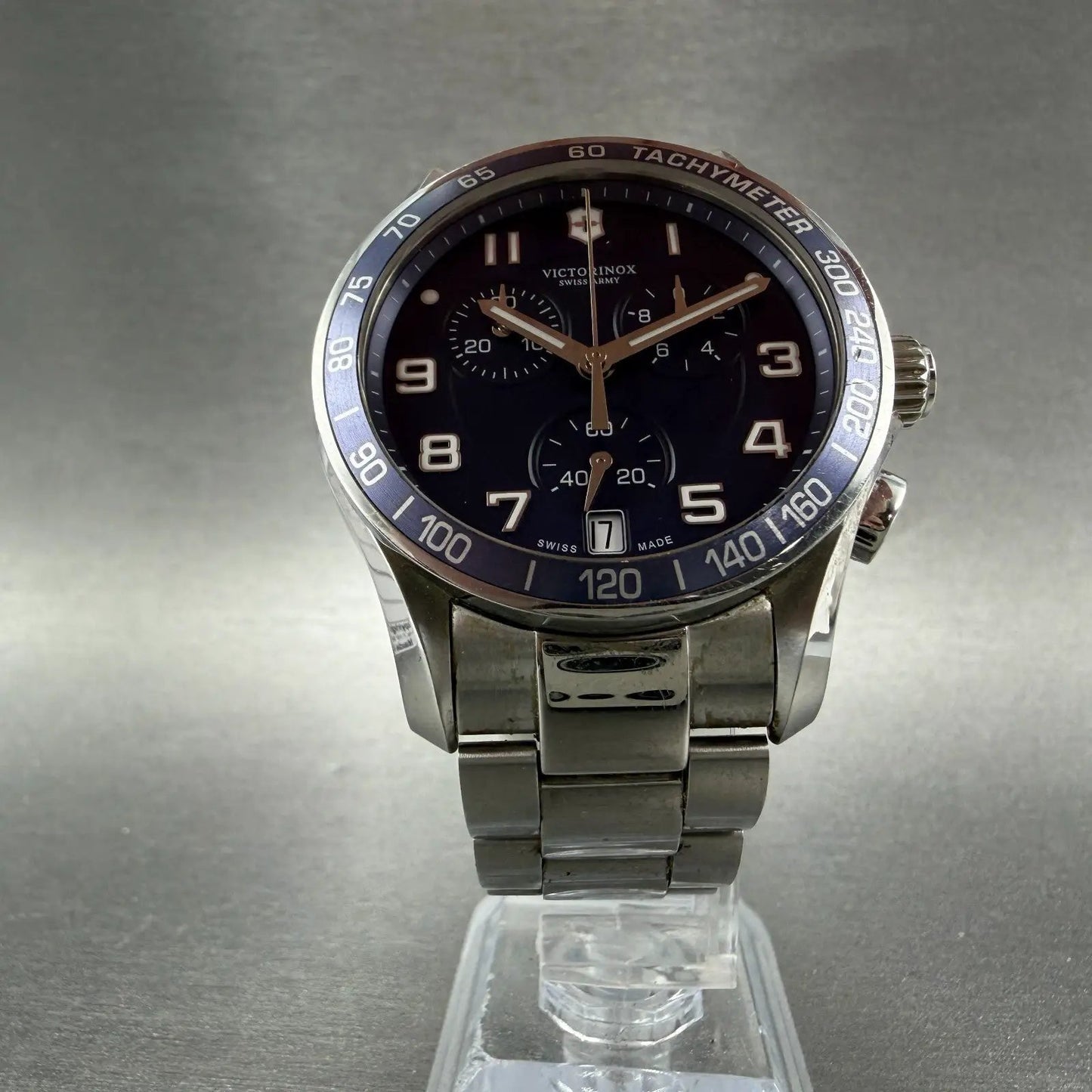 Victorinox Swiss Army Chrono Classic Watch Men 42mm Blue Dial Steel Date NewBatt5