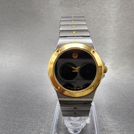 Movado Museum Watch Women 25mm Black Dial Two Tone Round 81.36.816.02 New Batt0