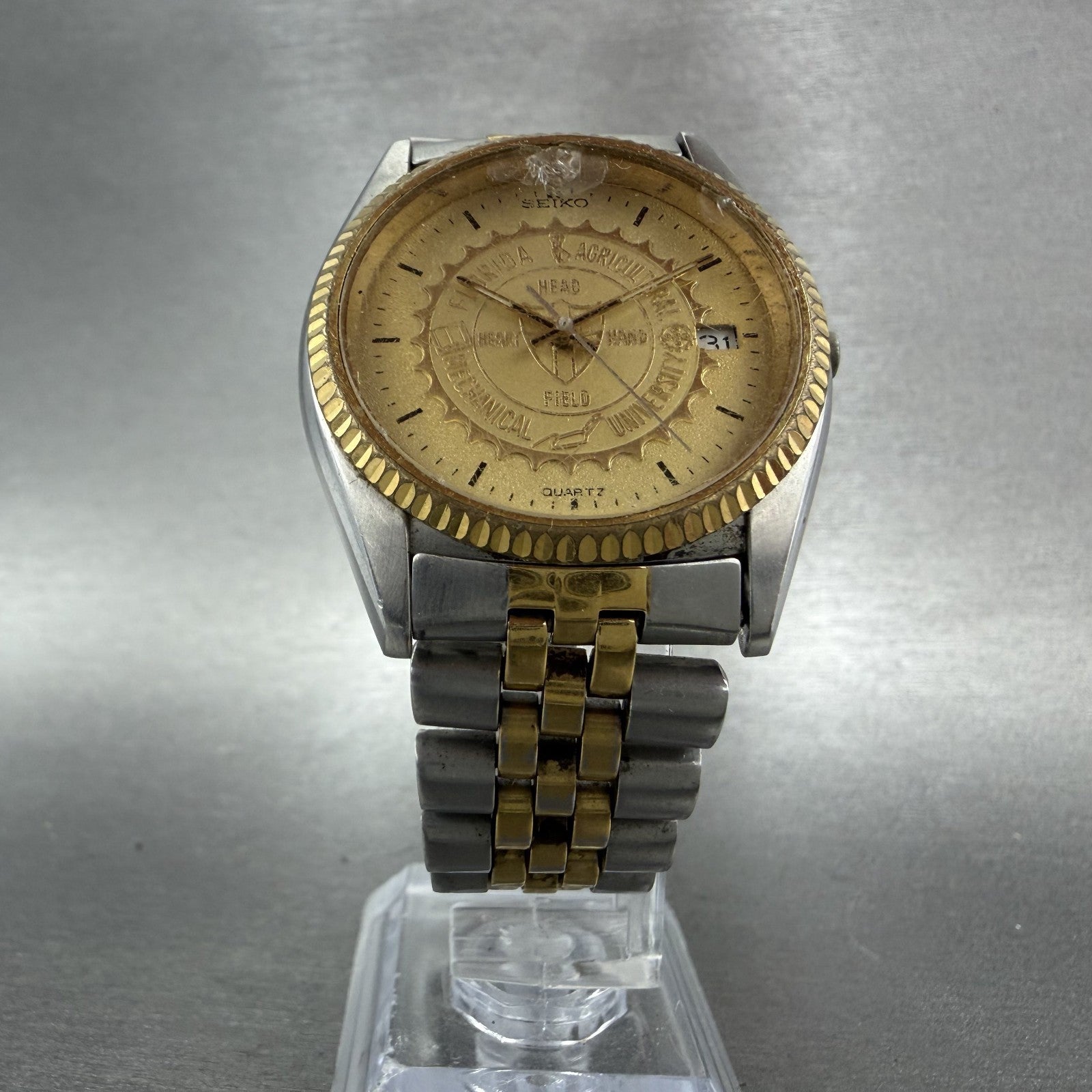 Seiko President Watch Men 36mm Champagne Dial Two Tone FAMU Round New Battery5