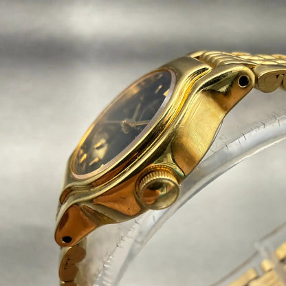Seiko Watch Women 17mm Black Dial Gold Tone Round V401-0289 New Battery Vintage2