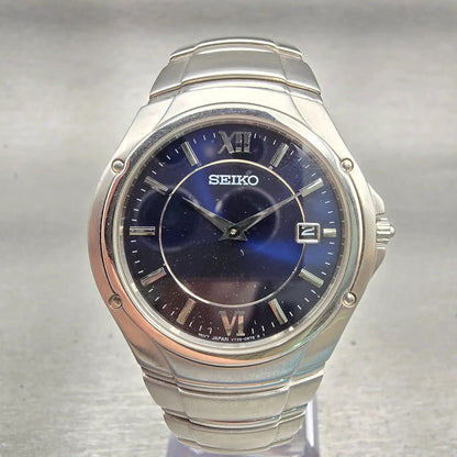 Seiko Watch Men 35mm Blue Dial Silver Tone Date Round V739-0B30 New Battery0